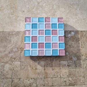 Candy Floss coaster, pastel pink and blue glass tiles