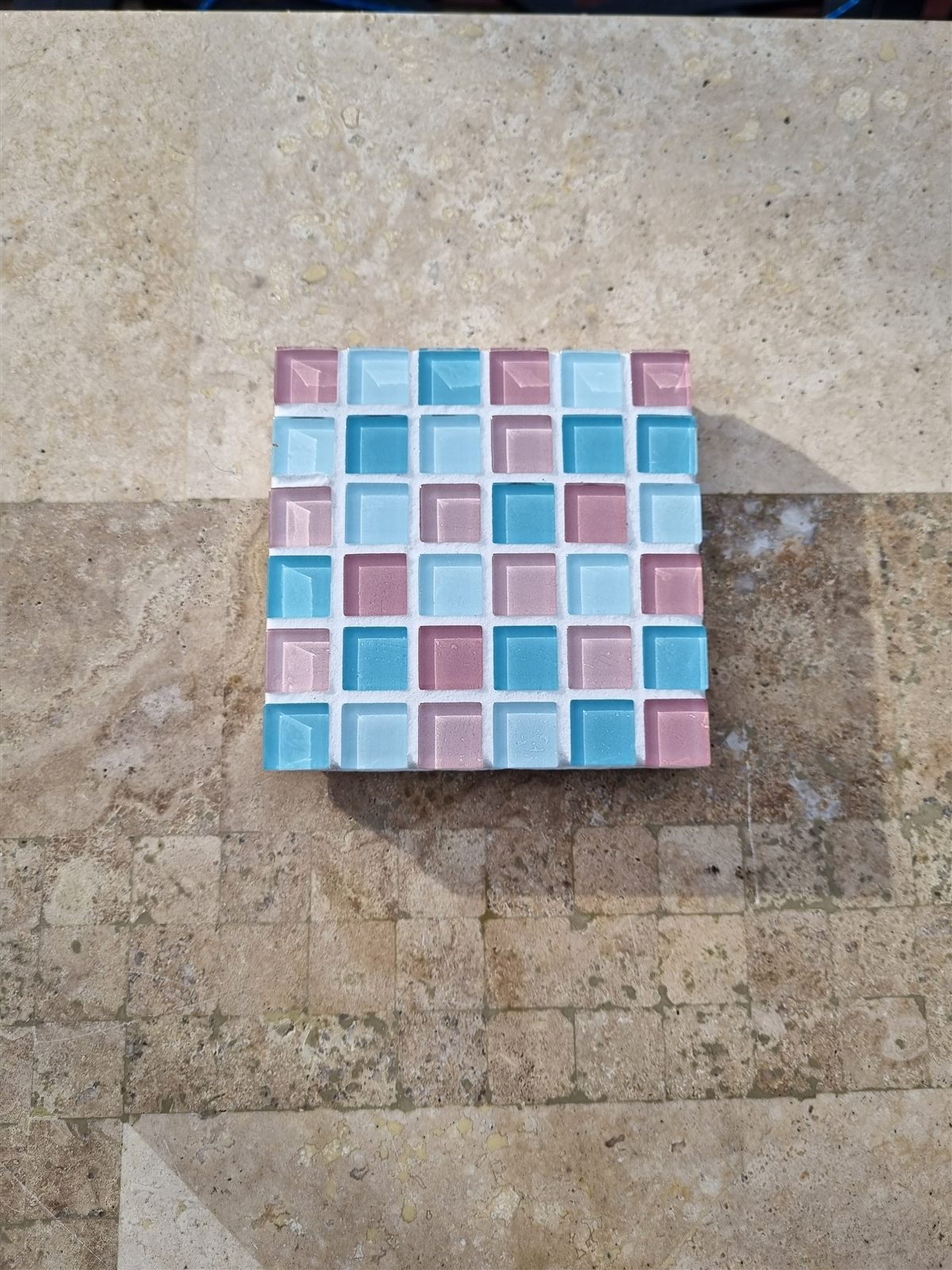 Candy Floss coaster, pastel pink and blue glass tiles