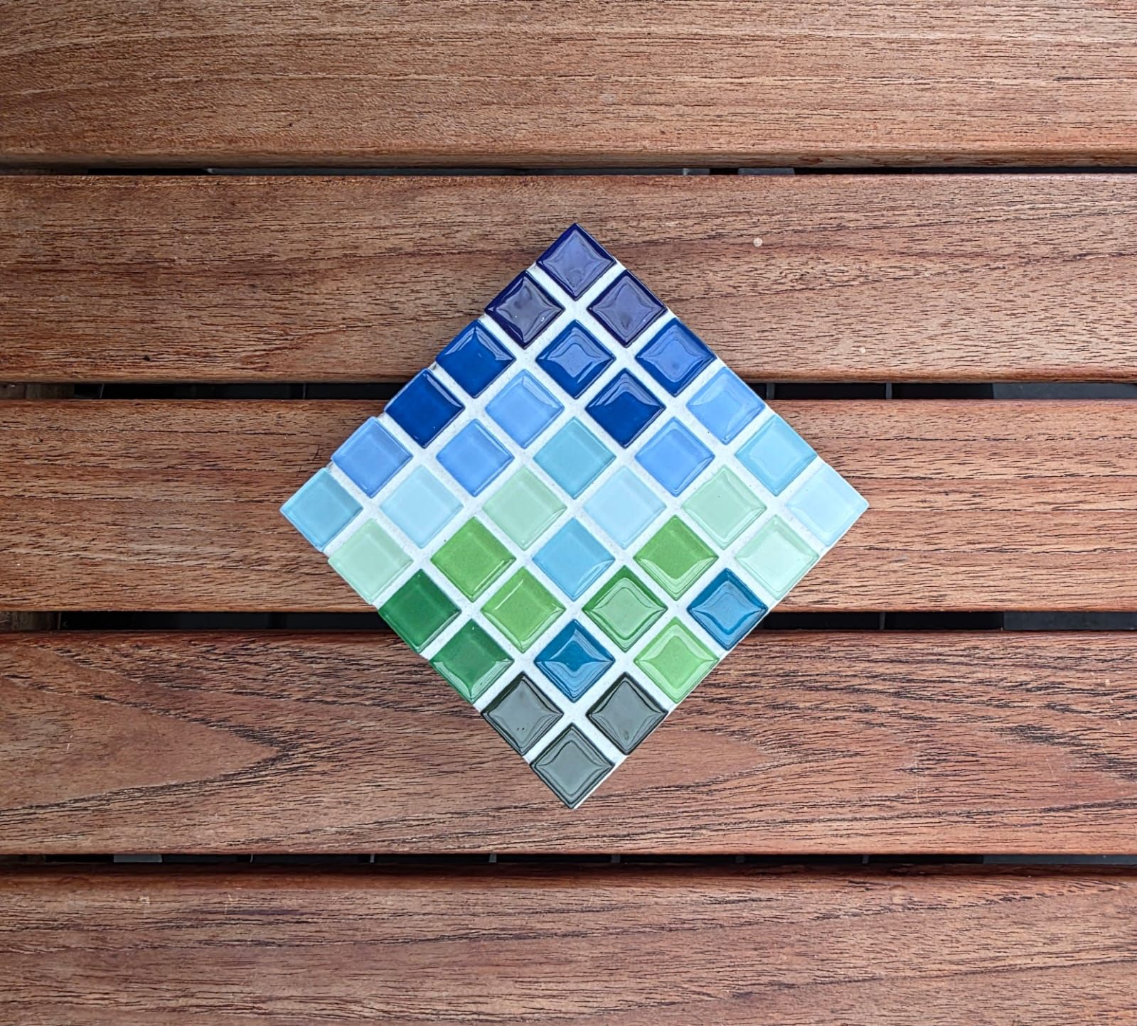 Cape Tribulation coaster, reef greens and blue glass tiles