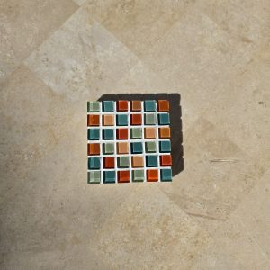 Nordic Winter coaster, orange, teal and white glass tiles