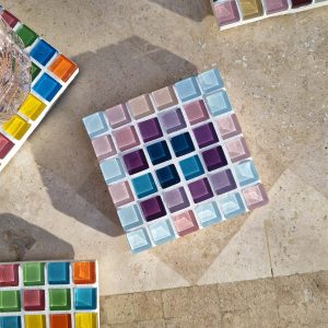 Portofino coaster, blue, lilac and plum glass tiles