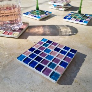 Winter Solstice coaster, deep blue and violet glass tiles