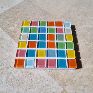 Iridescent Fairy Bread handmade glass coaster, birthday-party colours in shifting glass